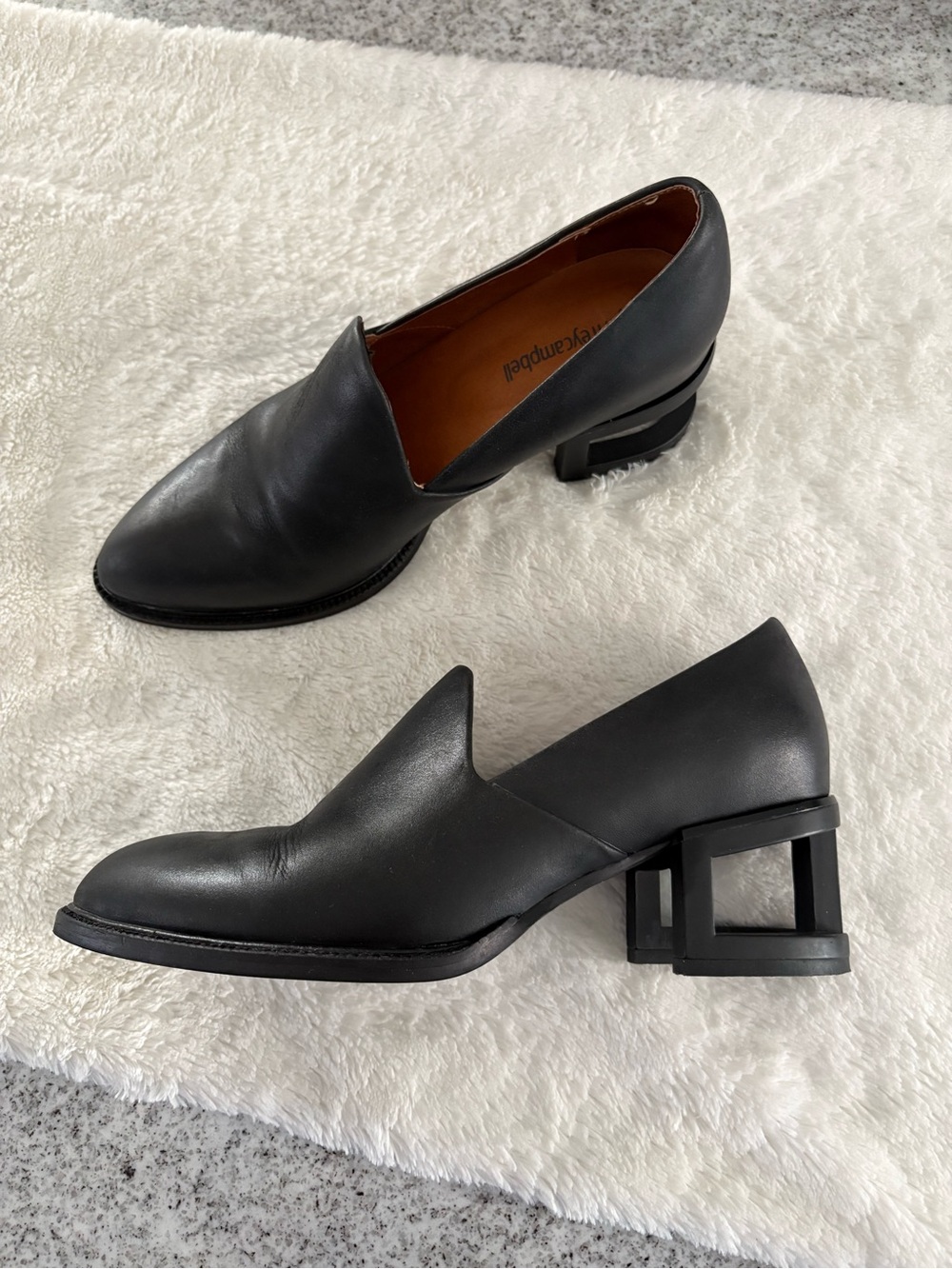 Jeffrey Campbell Ibiza loafers leather geometric cut-out block heels size 8.5